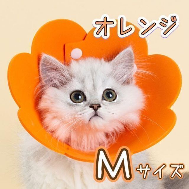 M エリザベスカラー　オレンジ　橙色　防水　花　猫　犬ng001om その他のペット用品(猫)の商品写真