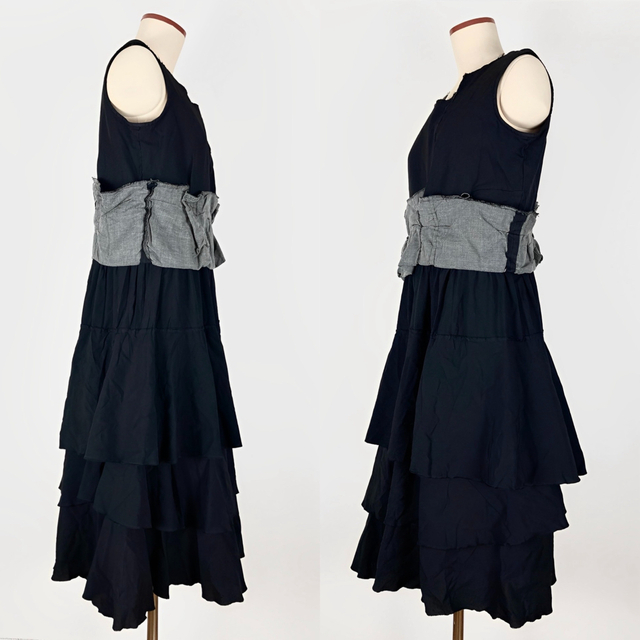 COMME des GARCONS 縮絨 切替デザインフリルワンピース 黒S 【誠実