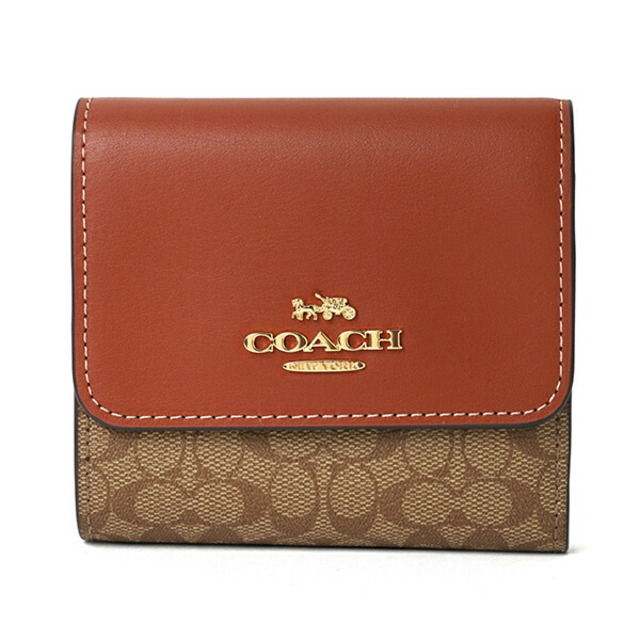 COACH(コーチ)の新品 コーチ COACH 3つ折り財布 SMALL TRIFOLD WALLET カーキ/テラコッタ レディースのファッション小物(財布)の商品写真