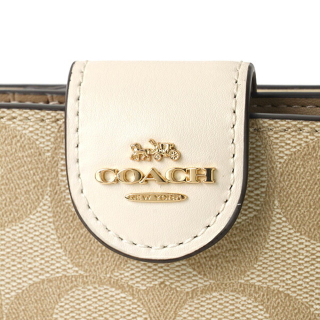 COACH 折り財布 新品 チョーク ライトカーキ 新作 レザー レディース