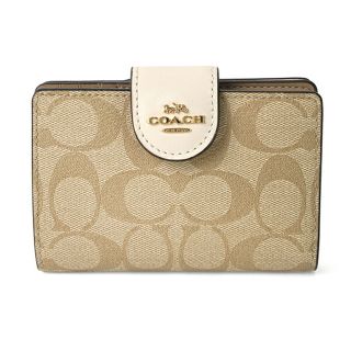 コーチ(COACH)の新品 コーチ COACH 2つ折り財布 MEDIUM CORNER ZIP WALLET ライトカーキ/チョーク(財布)