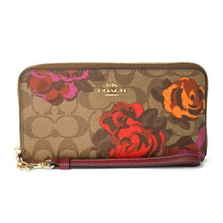 有名ブランド 長財布 COACH 赤 バラ ブラウン シグネチャー 長財布