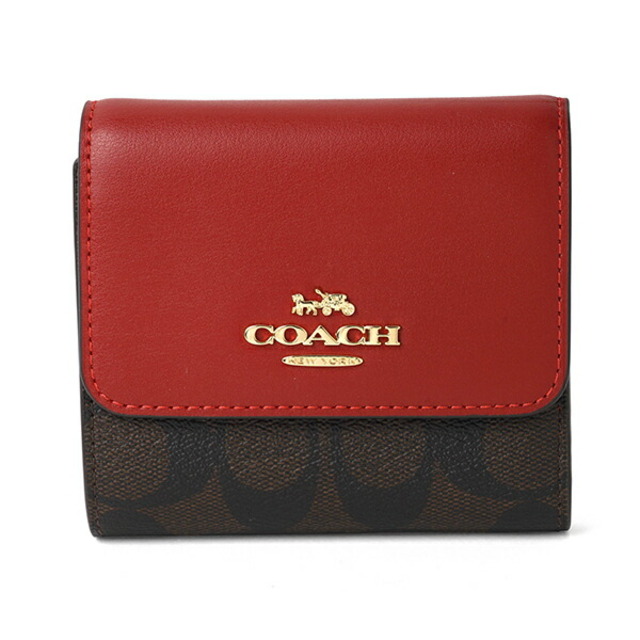 COACH(コーチ)の新品 コーチ COACH 3つ折り財布 SMALL TRIFOLD WALLET ブラウン/1941レッド レディースのファッション小物(財布)の商品写真