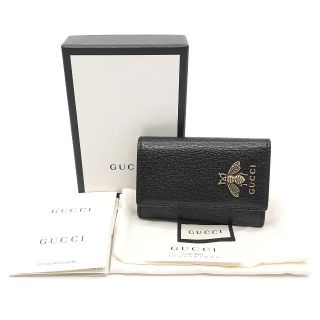 グッチ(Gucci)の美品 グッチ アニマリエ ビー キーケース レザー ブラック(キーケース)