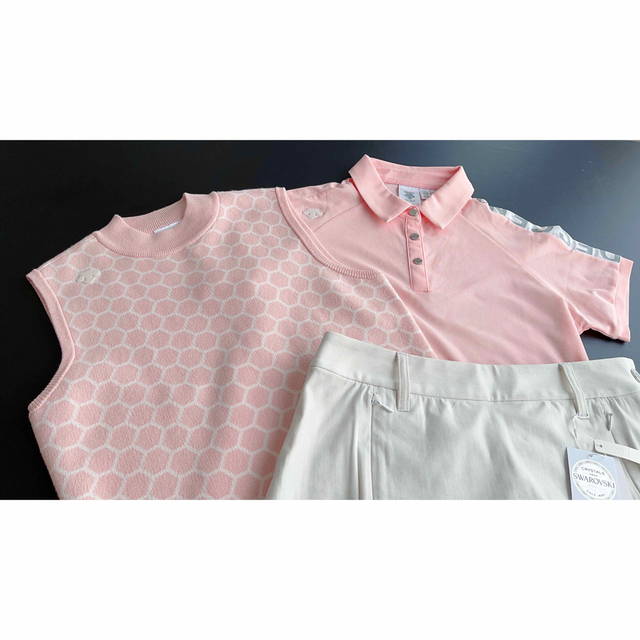 DESCENTE(デサント)のデサントゴルフ　③点セット　ポロシャツ　ベスト　スカート　ピンク スポーツ/アウトドアのゴルフ(ウエア)の商品写真