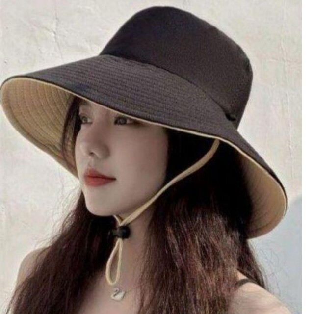 UVカット　帽子　黒＆クリーム(リバーシブル)日焼け防止　紫外線対策 レディースの帽子(ハット)の商品写真