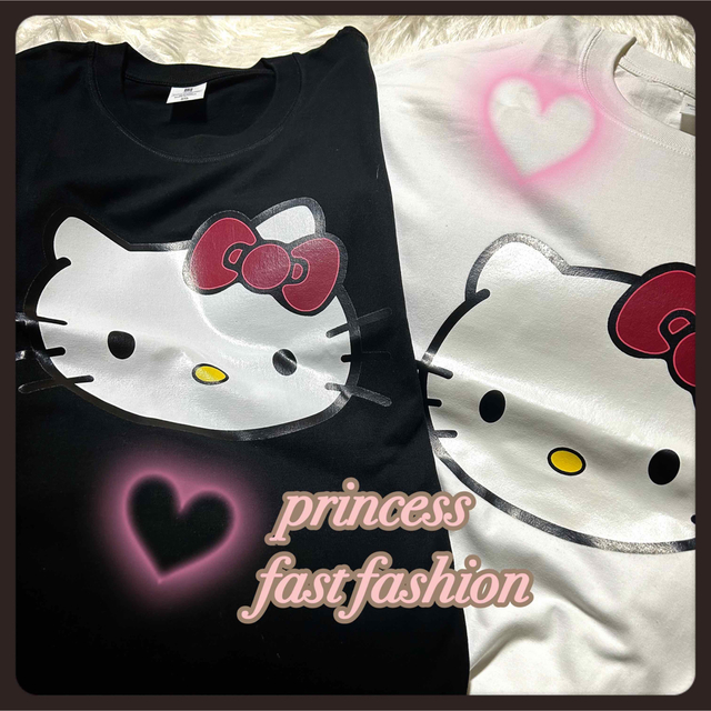 【5L／黒】ハローキティ＊ゆるBIG＊半袖Tシャツ＊大きいサイズ＊レディース レディースのトップス(Tシャツ(半袖/袖なし))の商品写真