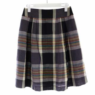 美品 2018AW MARGARET HOWELL マーガレットハウエル SHADOW CHECK WOOL スカート 3/ブラウン チェック ウール【2400013130257】