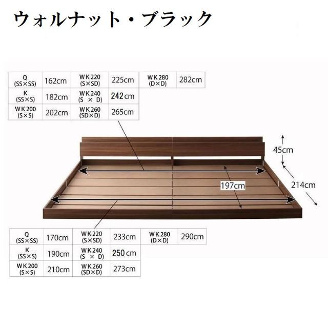 クイーンベッド170cm  分割型  連結式  コンセント・マットレス付き  黒 インテリア/住まい/日用品のベッド/マットレス(クイーンベッド)の商品写真