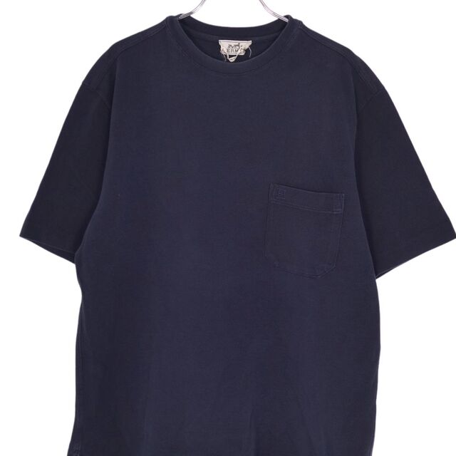 エルメス HERMES Tシャツ カットソー 鹿の子 無地 半袖 ショートスリーブ コットン トップス メンズ XL ネイビー