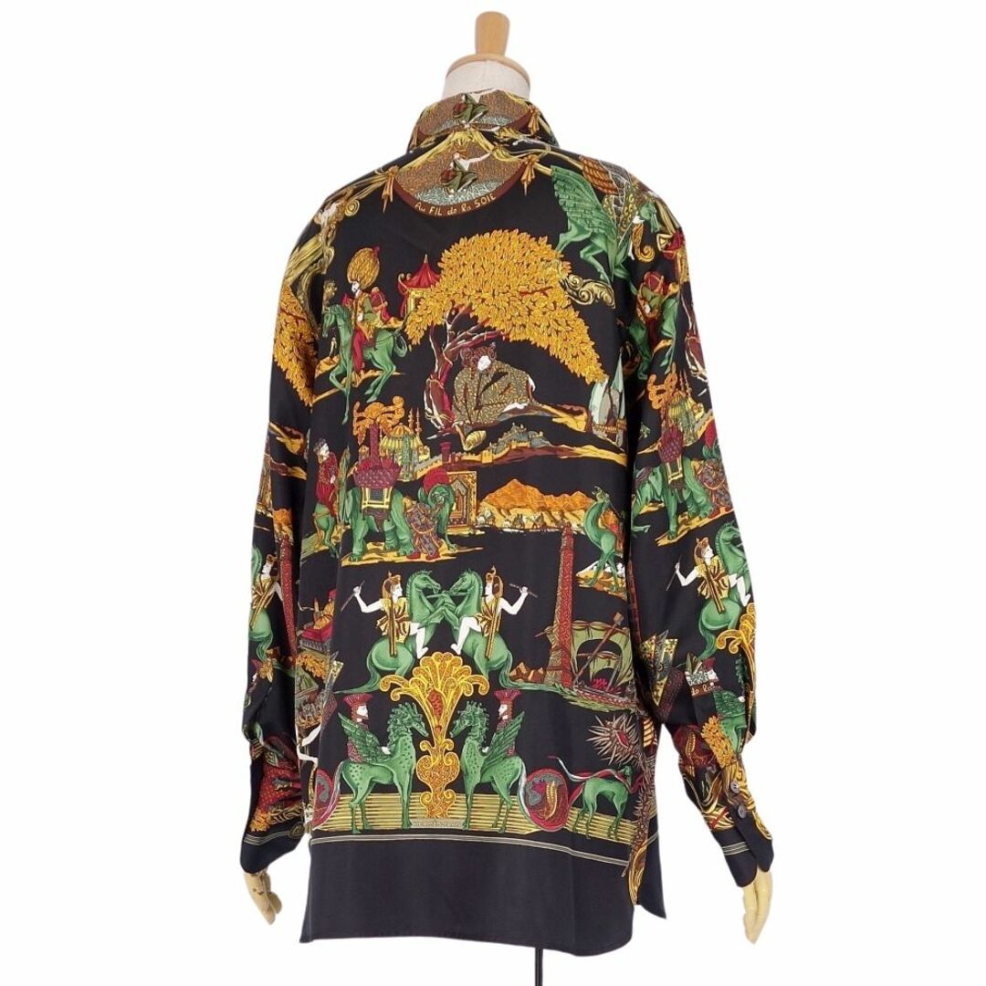 極美品 エルメス HERMES シャツ ブラウス ロングスリーブ 総柄 Au FIL de la SOIE(絹糸の赴くままに) シルク トップス レディース フランス製 38(M相当) マルチカラー