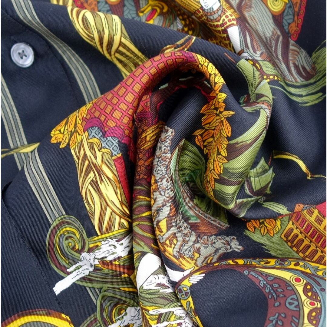 極美品 エルメス HERMES シャツ ブラウス ロングスリーブ 総柄 Au FIL de la SOIE(絹糸の赴くままに) シルク トップス レディース フランス製 38(M相当) マルチカラー