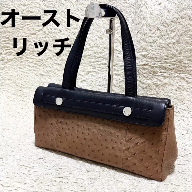 ✨美品✨トートバッグ　OSTRICH オーストリッチ　ダチョウ　ネイビー