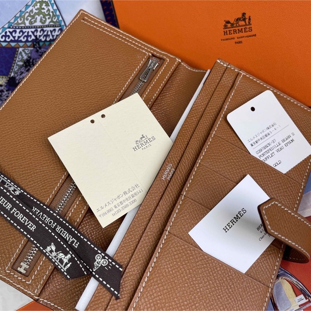 エルメス HERMES べアン スフレ 長財布 オレンジ-