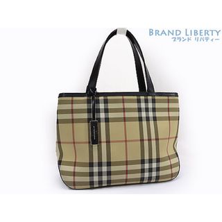 バーバリー(BURBERRY)の美品 バーバリー ロンドン チェック柄 トートバッグ ハンドバッグ イタリア製 ベージュ ブラック PVC レザー(トートバッグ)