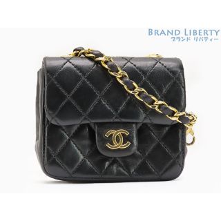 シャネル(CHANEL)の美品 シャネル ヴィンテージ ミニミニマトラッセ  チェーン バッグチャーム ポーチ ハンドバッグ ブラック ゴールド金具 ラムスキン(ハンドバッグ)