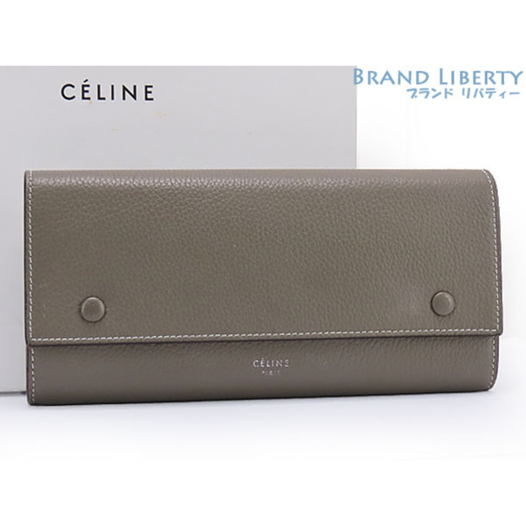 celine(セリーヌ)の美品 セリーヌ ラージ フラップマルチファンクション 二つ折り長財布 スーリー グレーベージュ イエロー カーフレザー 101673AFE 09SO  レディースのファッション小物(財布)の商品写真