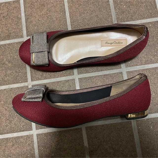 Rouge couture 　ツイードリボン　ローヒールパンプス　ぺたんこ靴 レディースの靴/シューズ(バレエシューズ)の商品写真