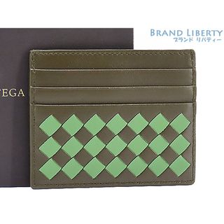 ボッテガヴェネタ(Bottega Veneta)の激レア新古品 ボッテガ ヴェネタ イントレチャート チェッカー カードケース パスケース マスタード カーキ グリーン ラムレザー 522326(名刺入れ/定期入れ)