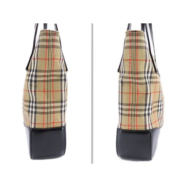 BURBERRY(バーバリー)の超美品 バーバリー ヘイマーケットチェック トートバッグ ハンドバッグ ワンショルダーバッグ ベージュ ブラック キャンバス レザー レディースのバッグ(トートバッグ)の商品写真