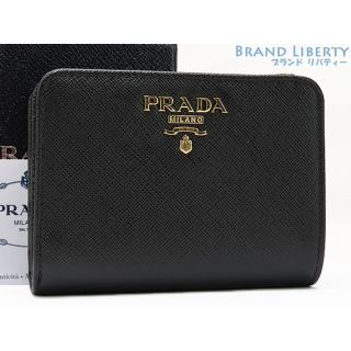 プラダ(PRADA)の新品同様 プラダ サフィアーノ メタル L字ファスナー 二つ折り財布 コンパクト財布 NERO ブラック サフィアーノレザー 1ML018(財布)
