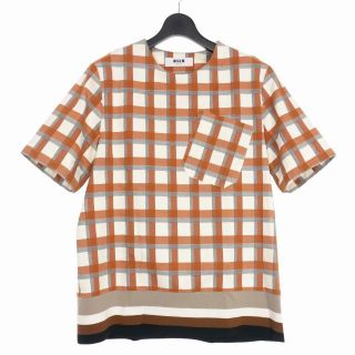 エムエスジイエム(MSGM)のエムエスジーエム MSGM カットソー Tシャツ チェック 半袖 リブ 46(Tシャツ/カットソー(半袖/袖なし))