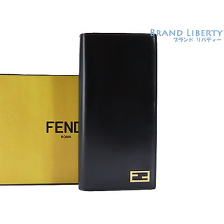 フェンディ(FENDI)の未使用 フェンディ メタルロゴ レザー コンチネンタルウォレット 二つ折り長財布 ブラック カーフレザー 7M0186(長財布)