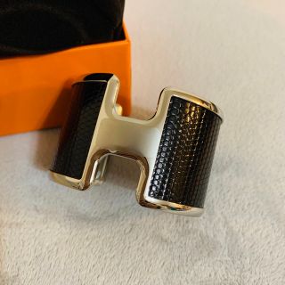 エルメス(Hermes)のエルメス　オランプバングル　リザード　黒　シルバー　HERMES 新品未使用(ブレスレット/バングル)