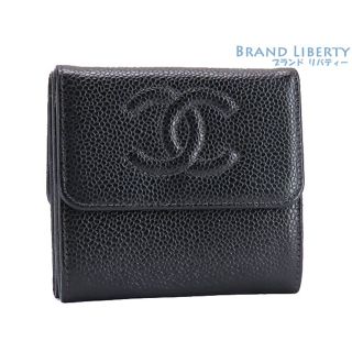 シャネル(CHANEL)の美品 シャネル ヴィンテージ ココマーク キャビアスキン Wホック財布 両面財布 コンパクト財布 ブラック グレインドカーフスキン(財布)