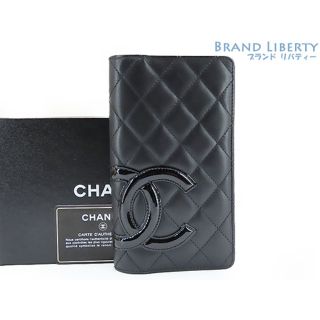 シャネル(CHANEL)の美品 シャネル カンボンライン ココマーク 二つ折り長財布 ブラック カーフスキン A26717(財布)