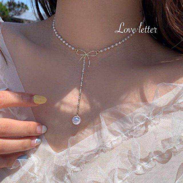 No.147 パールリボンチョーカー ネックレス 韓国 量産型 華奢 地雷 秋冬の通販 by Love letter｜ラクマ