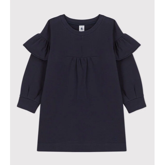 PETIT BATEAU(プチバトー)の新品未使用　プチバトー　フリル袖スウェットワンピース　6a キッズ/ベビー/マタニティのキッズ服女の子用(90cm~)(ワンピース)の商品写真