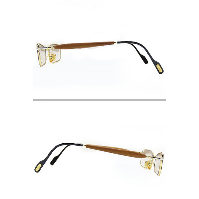 激レア美品 カルティエ ヴィンテージ ウッドテンプル メガネ 眼鏡 フレーム サングラス アイウェア ゴールド シルバー ブラウン 4