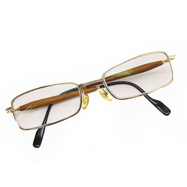 激レア美品 カルティエ ヴィンテージ ウッドテンプル メガネ 眼鏡 フレーム サングラス アイウェア ゴールド シルバー ブラウン