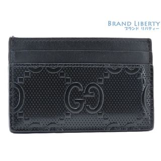 グッチ(Gucci)の美品 グッチ GGエンボス レザー カードケース パスケース 名刺入れ ブラック レザー 625564(名刺入れ/定期入れ)