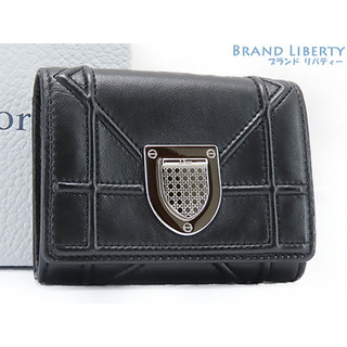 ディオール(Dior)の新品同様 クリスチャン ディオール ディオラマ 二つ折り財布 コンパクト財布 ブラック シルバー金具 レザー(財布)