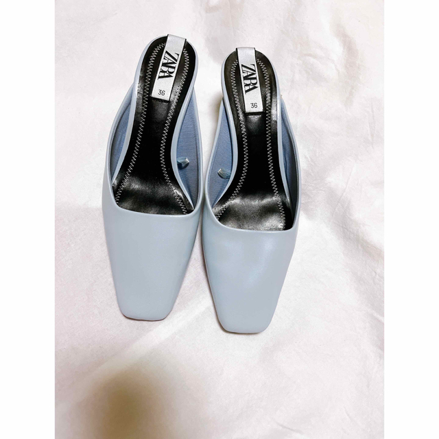 ZARA(ザラ)のZARA 水色　5cmヒール　スクエアトゥ　ミュール レディースの靴/シューズ(ミュール)の商品写真