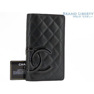 シャネル(CHANEL)の美品 シャネル カンボンライン ココマーク 二つ折り長財布 ブラック カーフスキン A26717(財布)