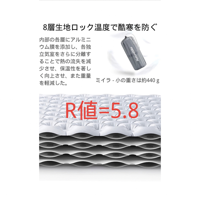 【新品未使用】ネイチャーハイク エアマット R値5.8 マミー183cmの通販 by kenken's shop｜ラクマ