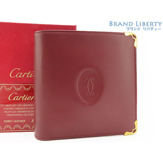 カルティエ(Cartier)の美品 カルティエ マストドゥカルティエ 二つ折り財布 コンパクト財布 ボルドー カーフレザー L3000451(長財布)