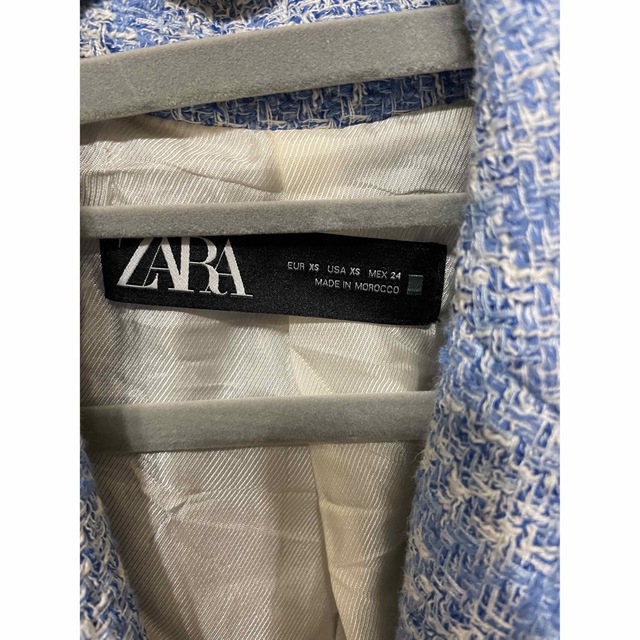 ZARA(ザラ)のZARA ツイード　ジャケット　青　水色　値下げ レディースのジャケット/アウター(テーラードジャケット)の商品写真