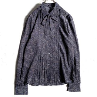 セオリー(theory)の美品☆セオリー ドット柄 ボウタイ リボン シャツ シルク ダークネイビー(シャツ/ブラウス(長袖/七分))