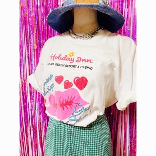 ロキエ(Lochie)のUSED USA 00s LIP＆HEART プリント半袖T WHT L/44(Tシャツ(半袖/袖なし))