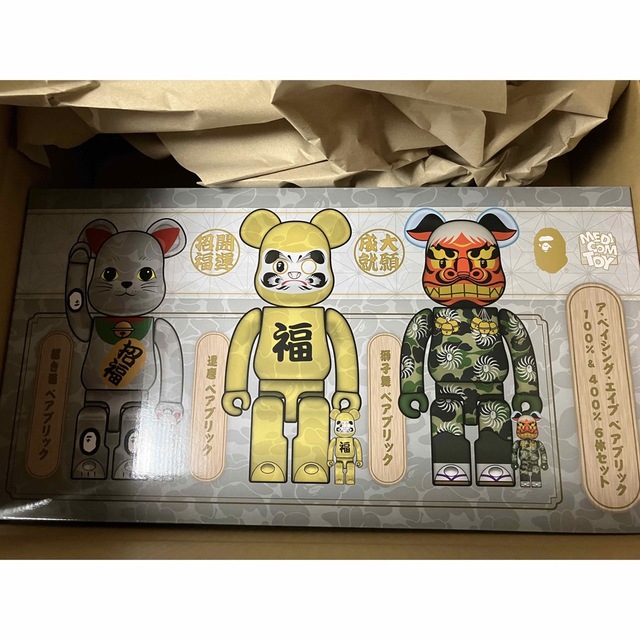 1セットBAPE× BE@RBRICK 招き猫銀メッキ /達磨 金メッキ /獅子舞