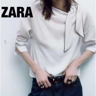 ザラ(ZARA)のZARA ブラウス　リボン付き　M タグ付き　レディース(シャツ/ブラウス(長袖/七分))