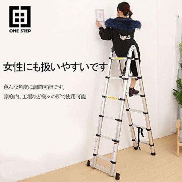 伸縮はしご 2.5+2.5m 最長5m アルミ製コンパクト 安全ロック搭載30-