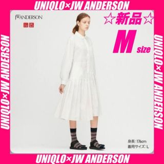 ユニクロ(UNIQLO)の☆新品☆ UNIQLO JWアンダーソン　シャツ ワンピース ホワイトAライン(ひざ丈ワンピース)