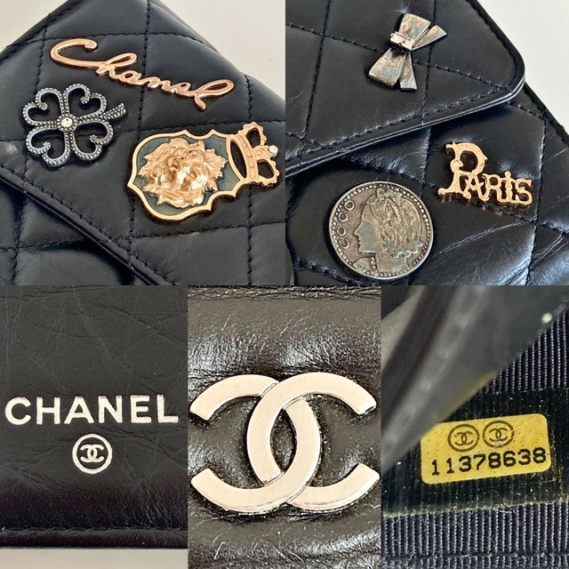 激レア☆CHANEL ラム アイコン チャーム フラップ 長財布 ブラック 黒