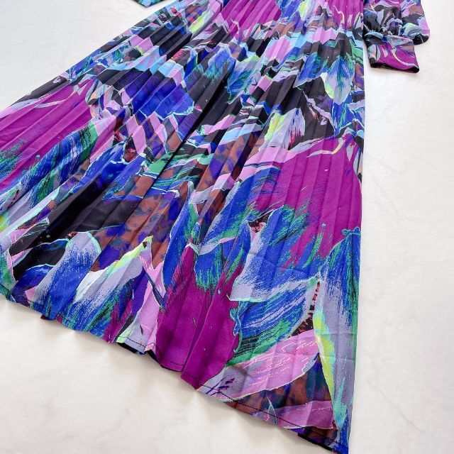 未使用品】KAREN MILLEN プリーツワンピース ジョーゼット UK10 【同梱