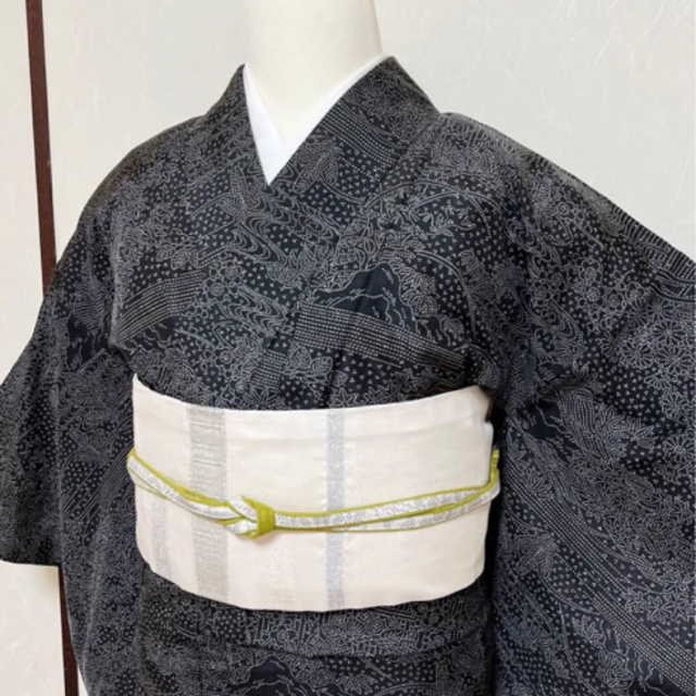 新品◇羽織*江戸小紋寄せ模様柄縞□モノトーン◇正絹*和装着物上